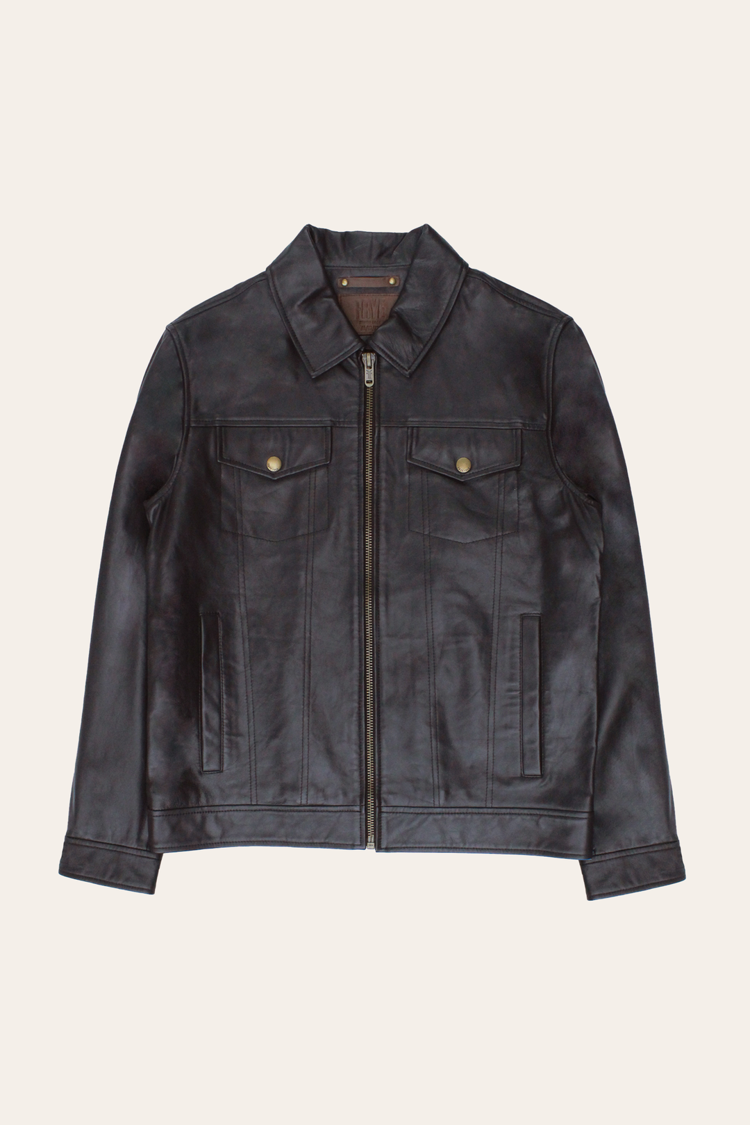 Frye Men’s Dark Brown Kentucky Trucker Leather Jacket / Dark Brown