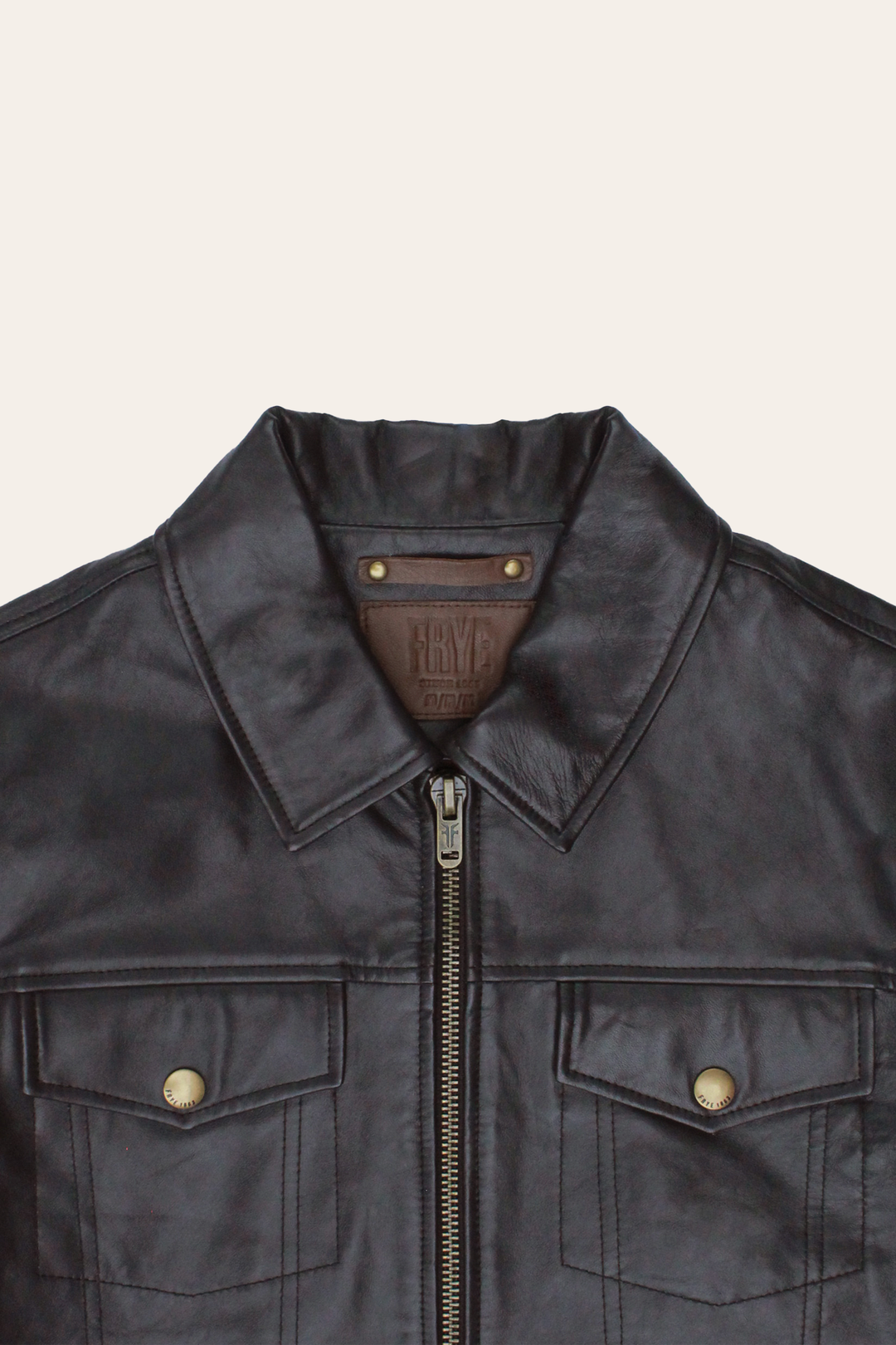 Frye Men’s Dark Brown Kentucky Trucker Leather Jacket / Dark Brown