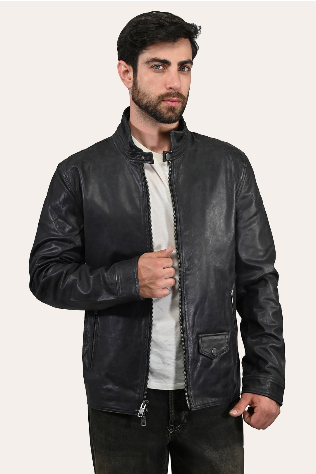 Frye Men’s Black Lawton Modern Nappa Biker Jacket / Black