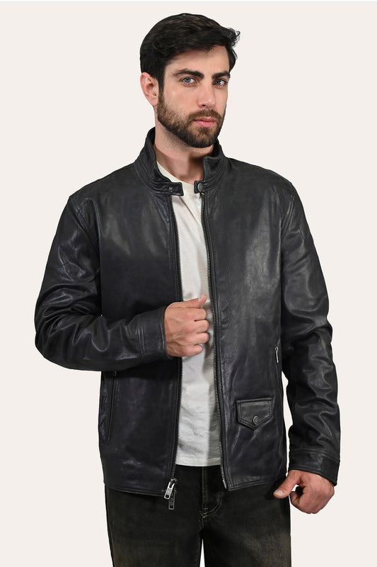 Frye Men’s Black Lawton Modern Nappa Biker Jacket / Black