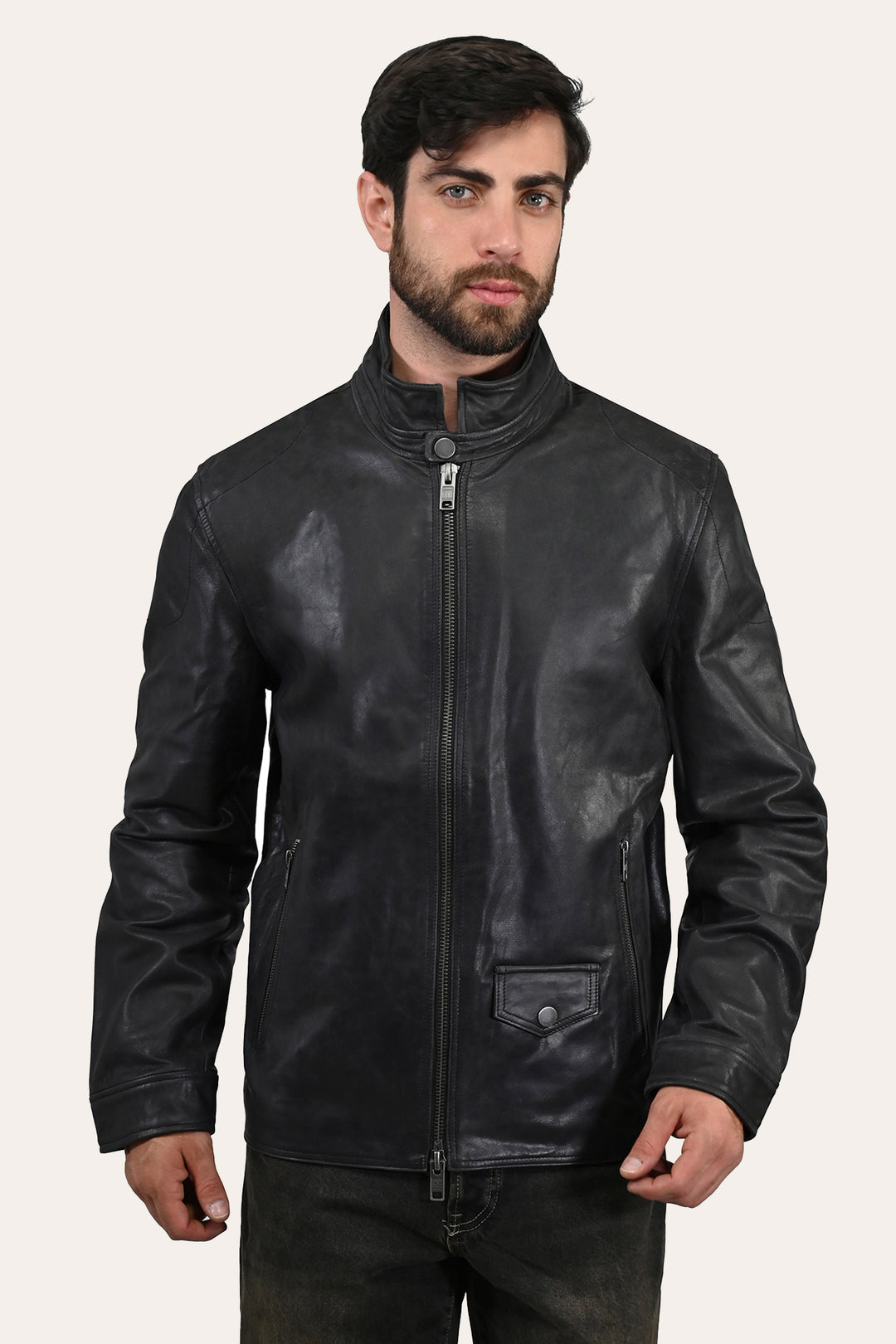 Frye Men’s Black Lawton Modern Nappa Biker Jacket / Black