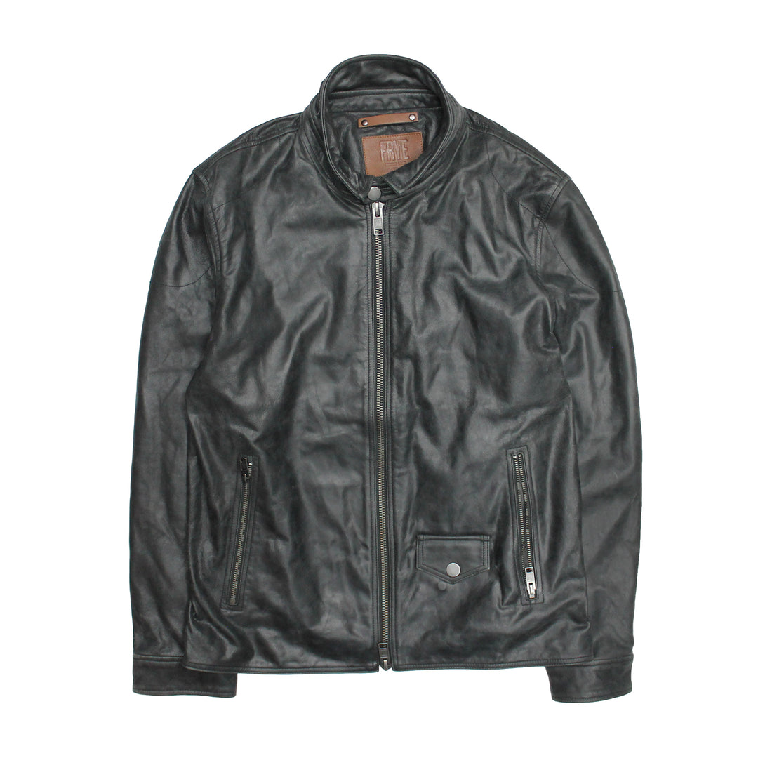 Frye Men’s Black Lawton Modern Nappa Biker Jacket / Black