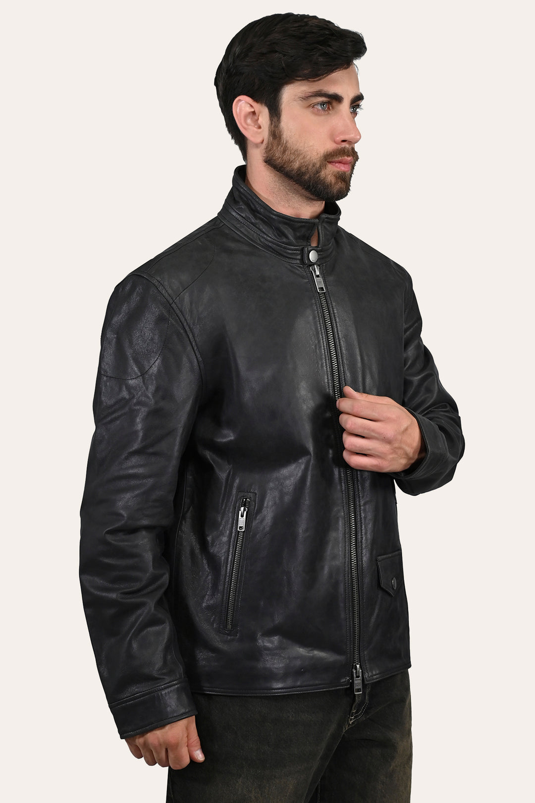 Frye Men’s Black Lawton Modern Nappa Biker Jacket / Black