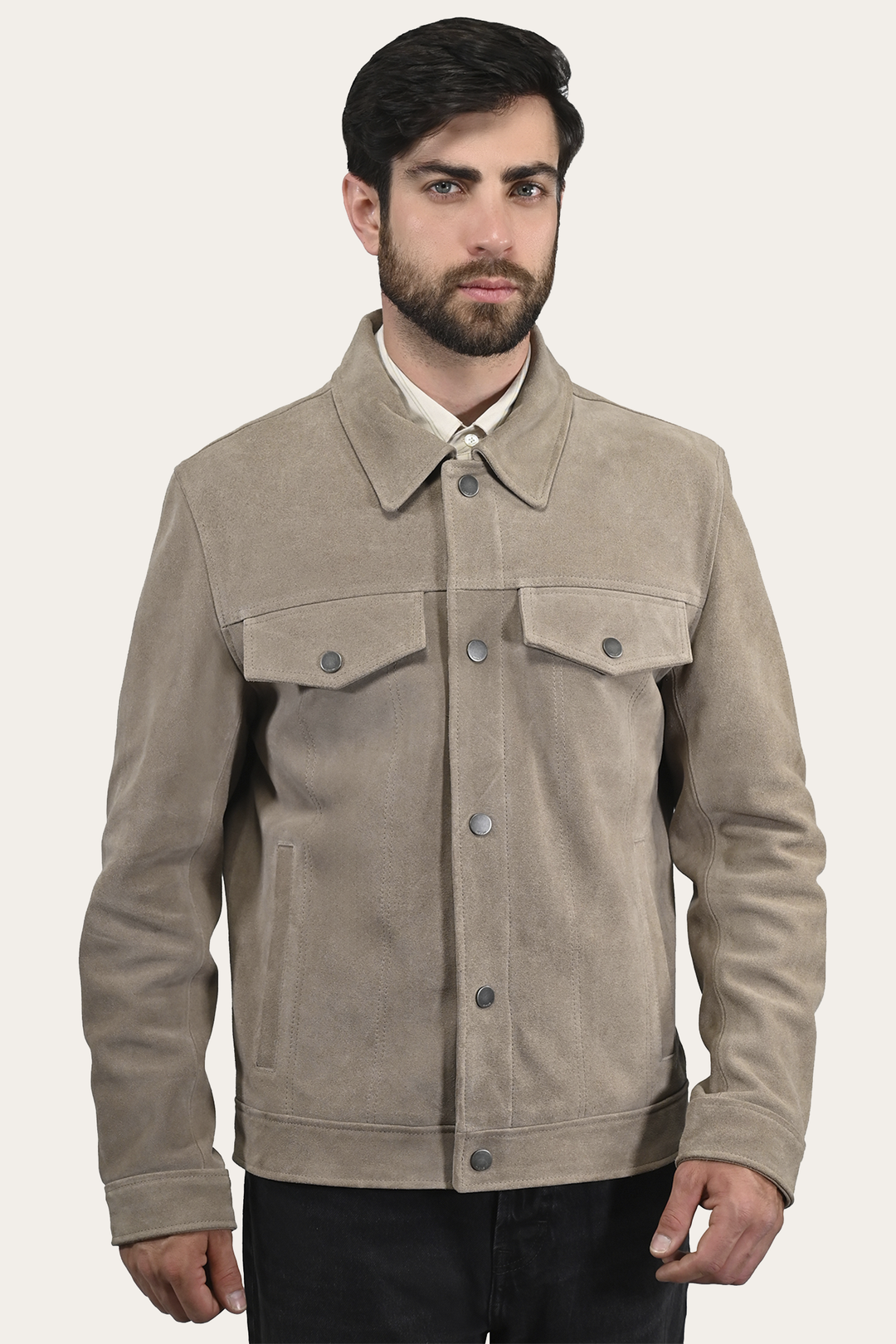 Frye Men’s Taupe Trailblazer Suede Trucker Jacket / Taupe