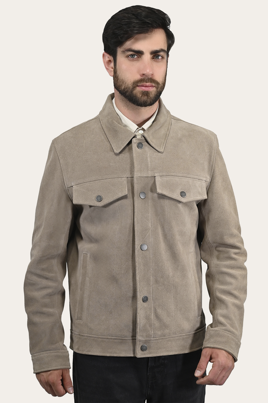 Frye Men’s Taupe Trailblazer Suede Trucker Jacket / Taupe