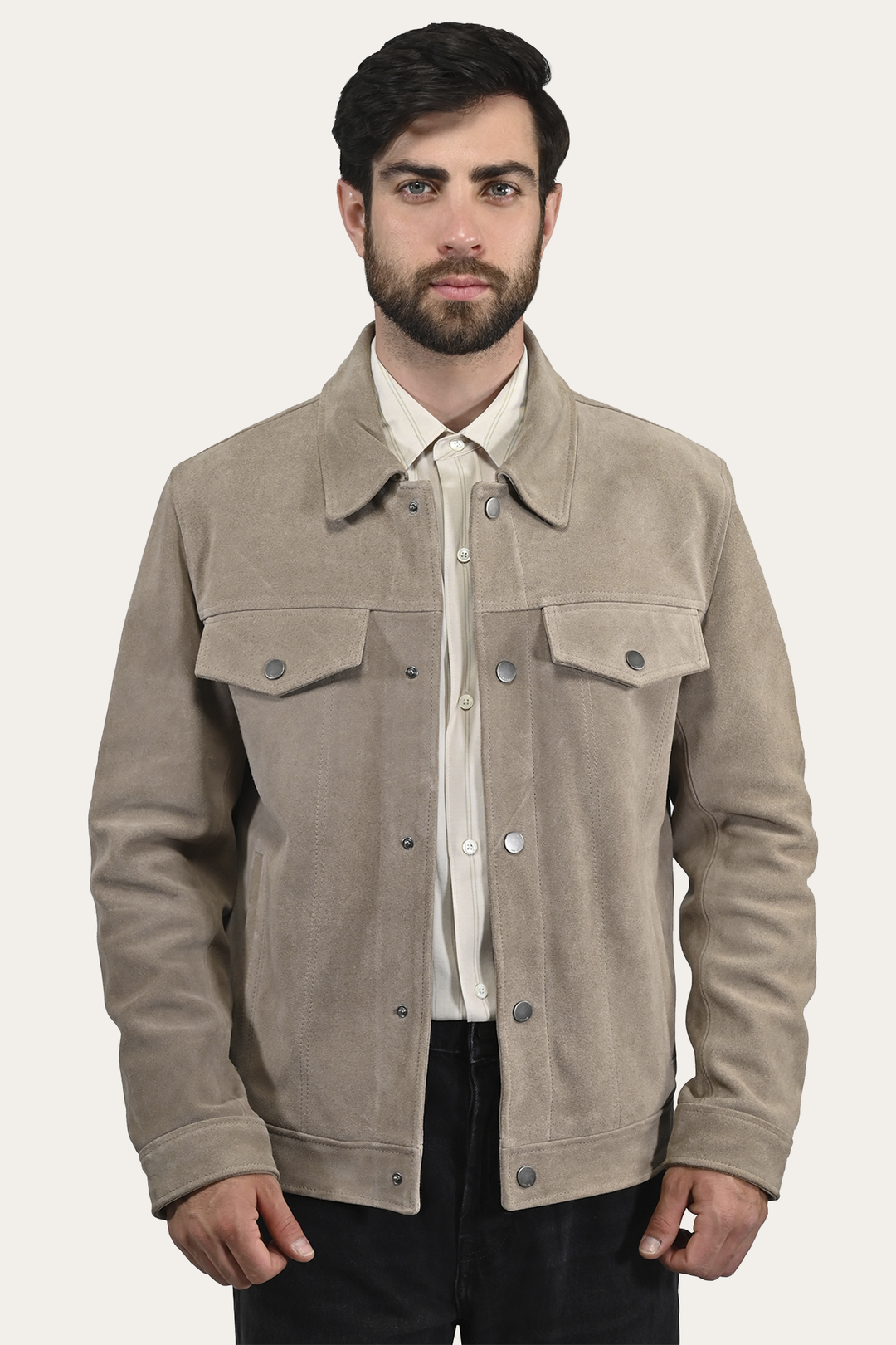 Frye Men’s Taupe Trailblazer Suede Trucker Jacket / Taupe