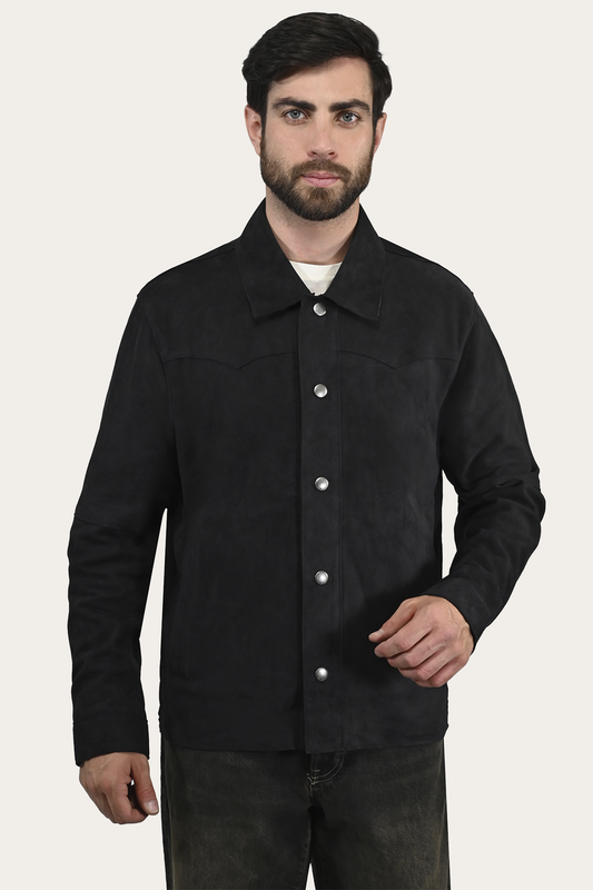 Frye Men’s Navy Blue Judd Minimalist Suede Shacket / Navy Blue