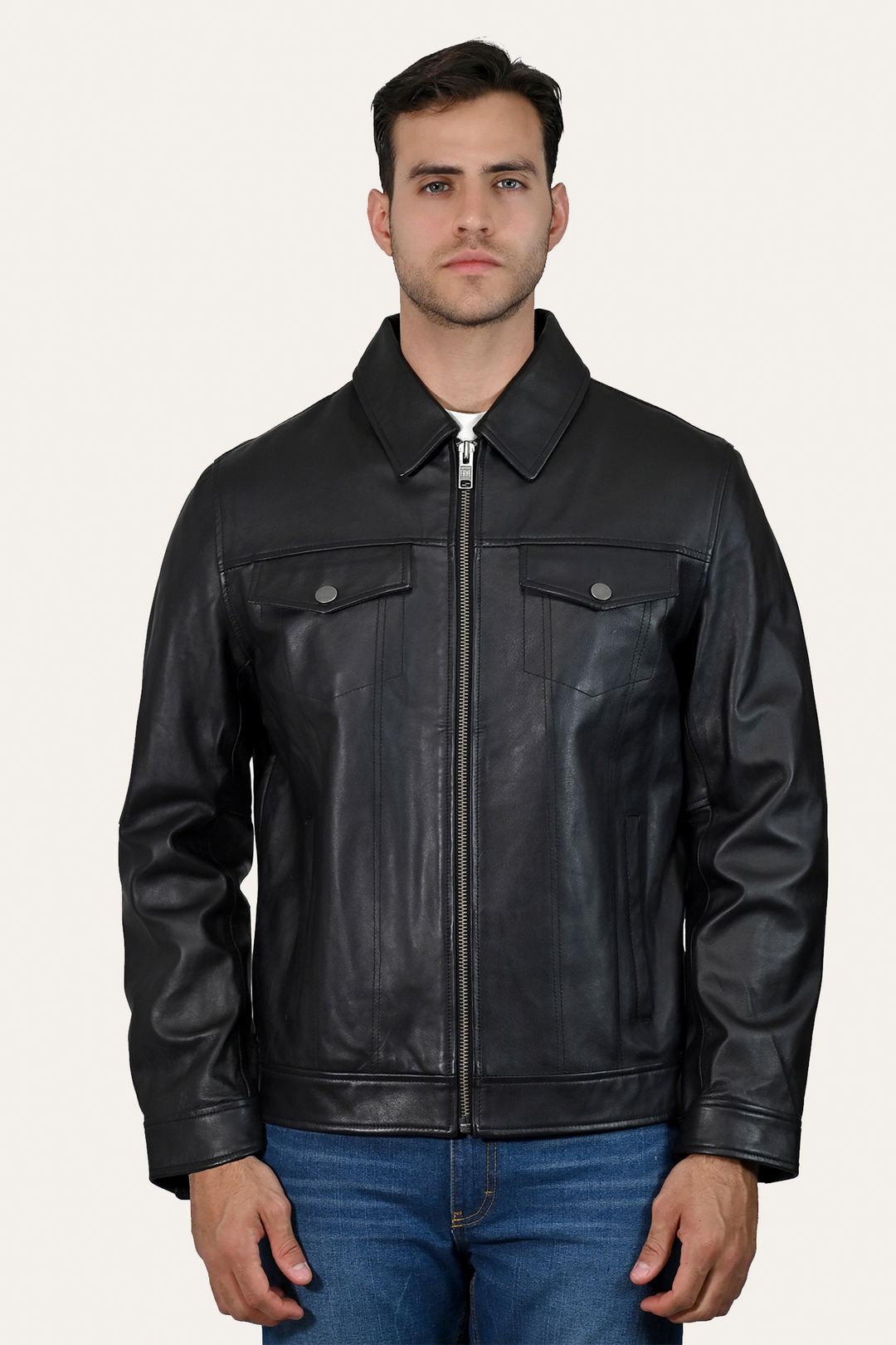 Frye Men’s Black Durango Trucker Leather Jacket / Black