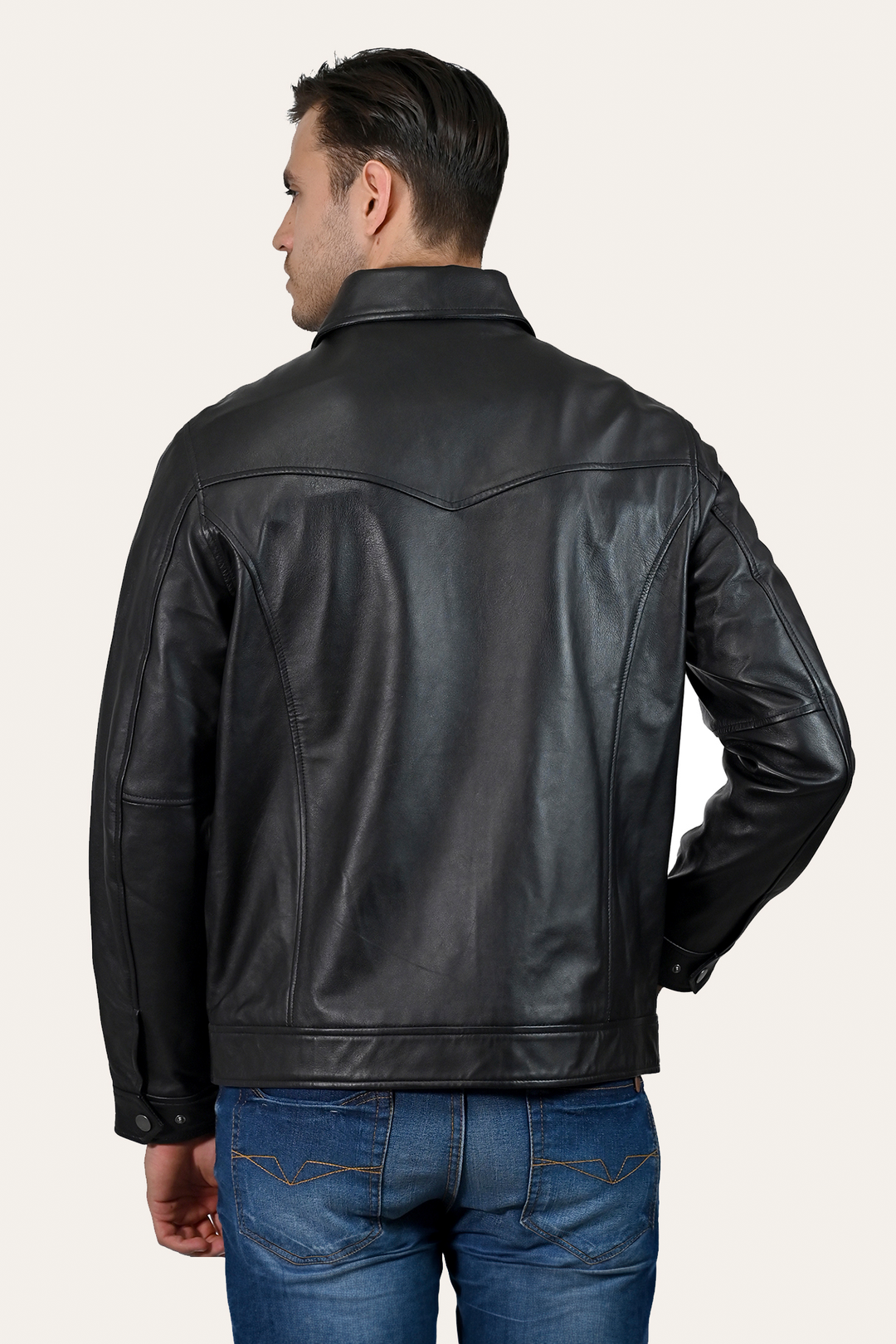 Frye Men’s Black Durango Trucker Leather Jacket / Black