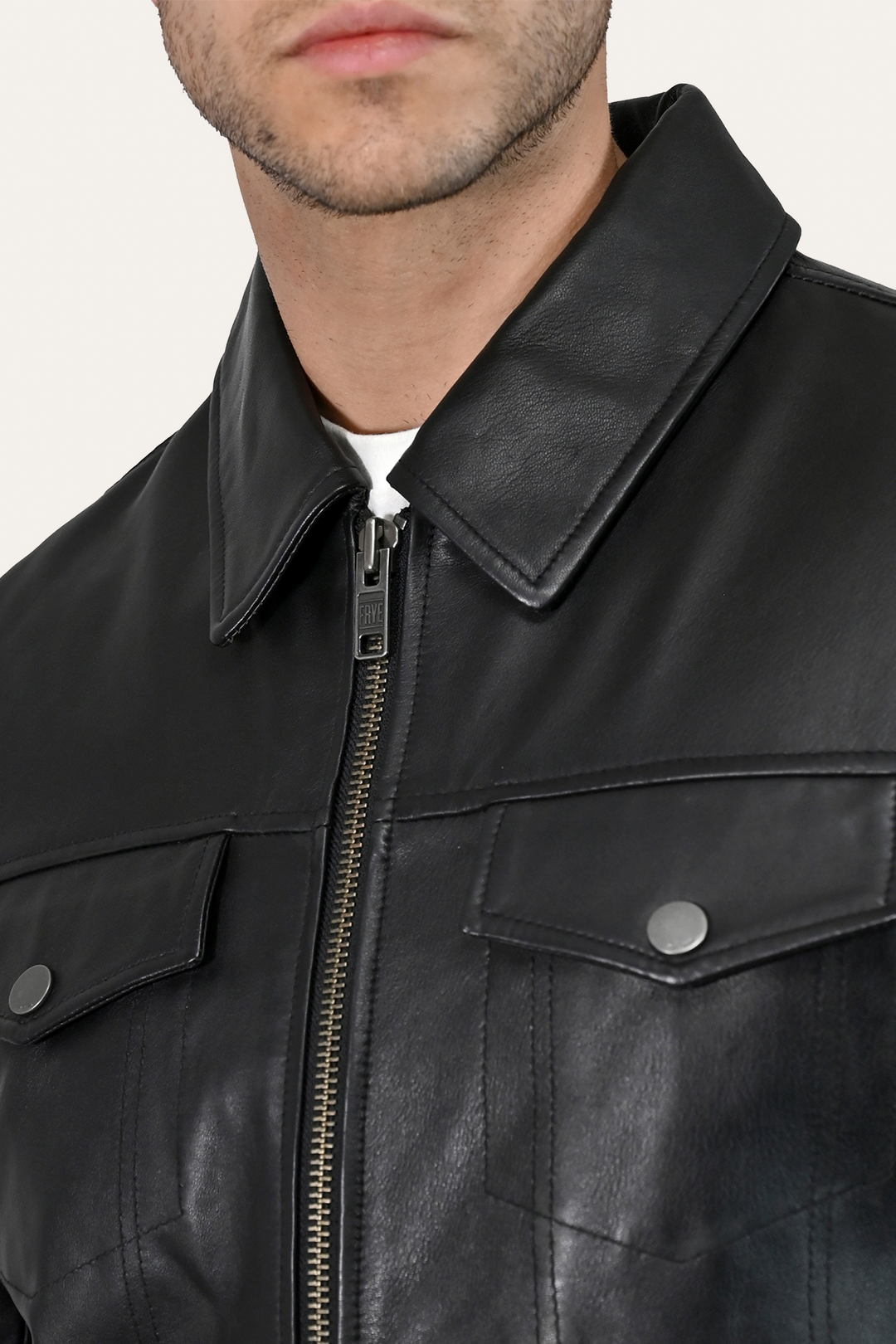 Frye Men’s Black Durango Trucker Leather Jacket / Black