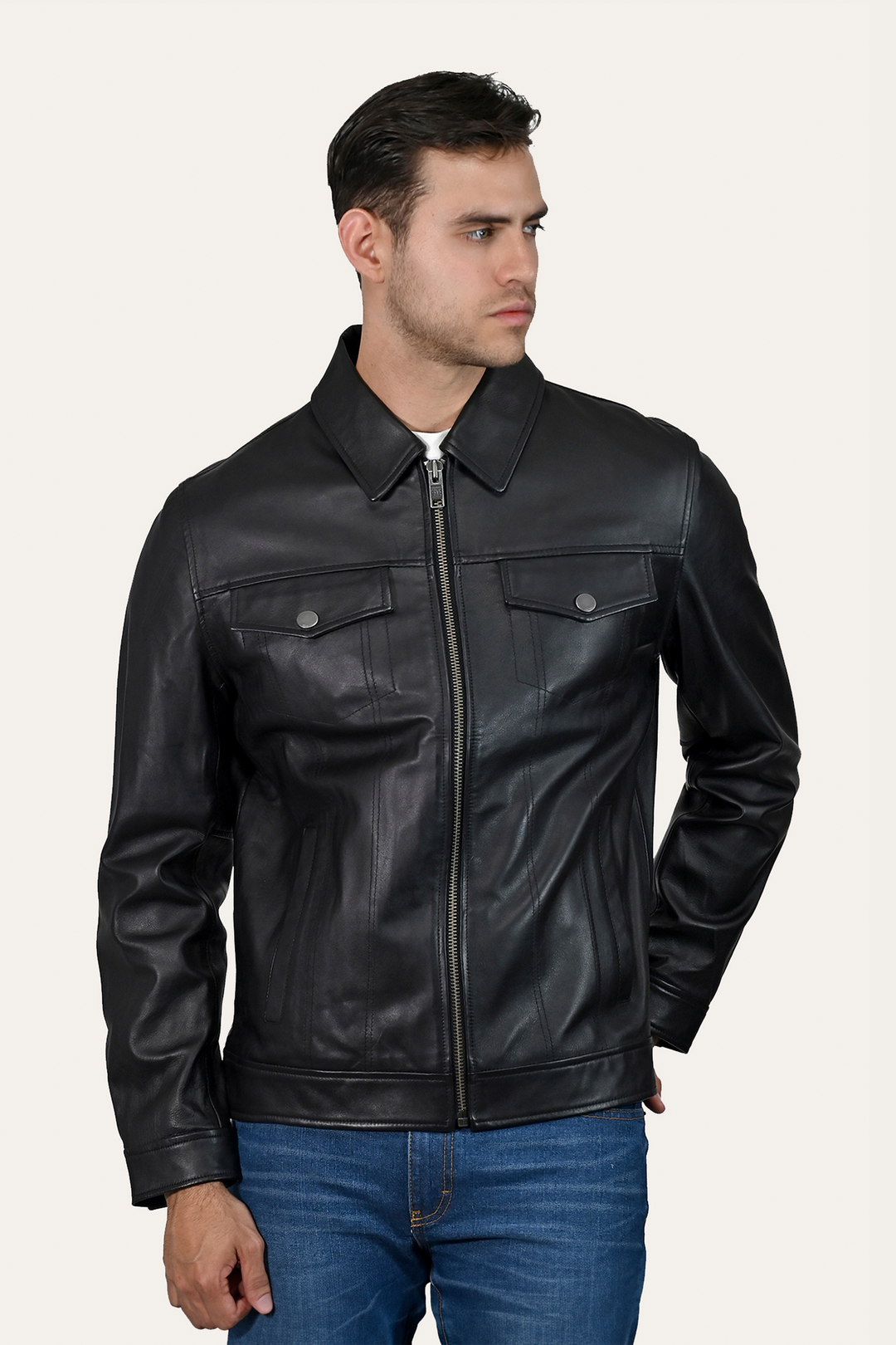 Frye Men’s Black Durango Trucker Leather Jacket / Black