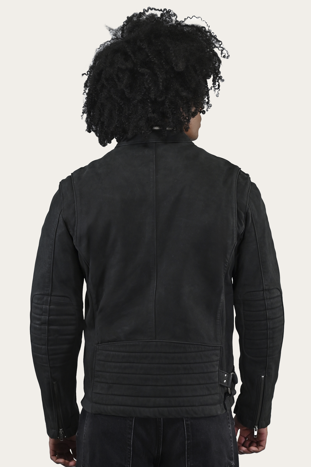 Frye Men’s Black Cattleman Vintage Cafe Racer Leather Jacket / Black