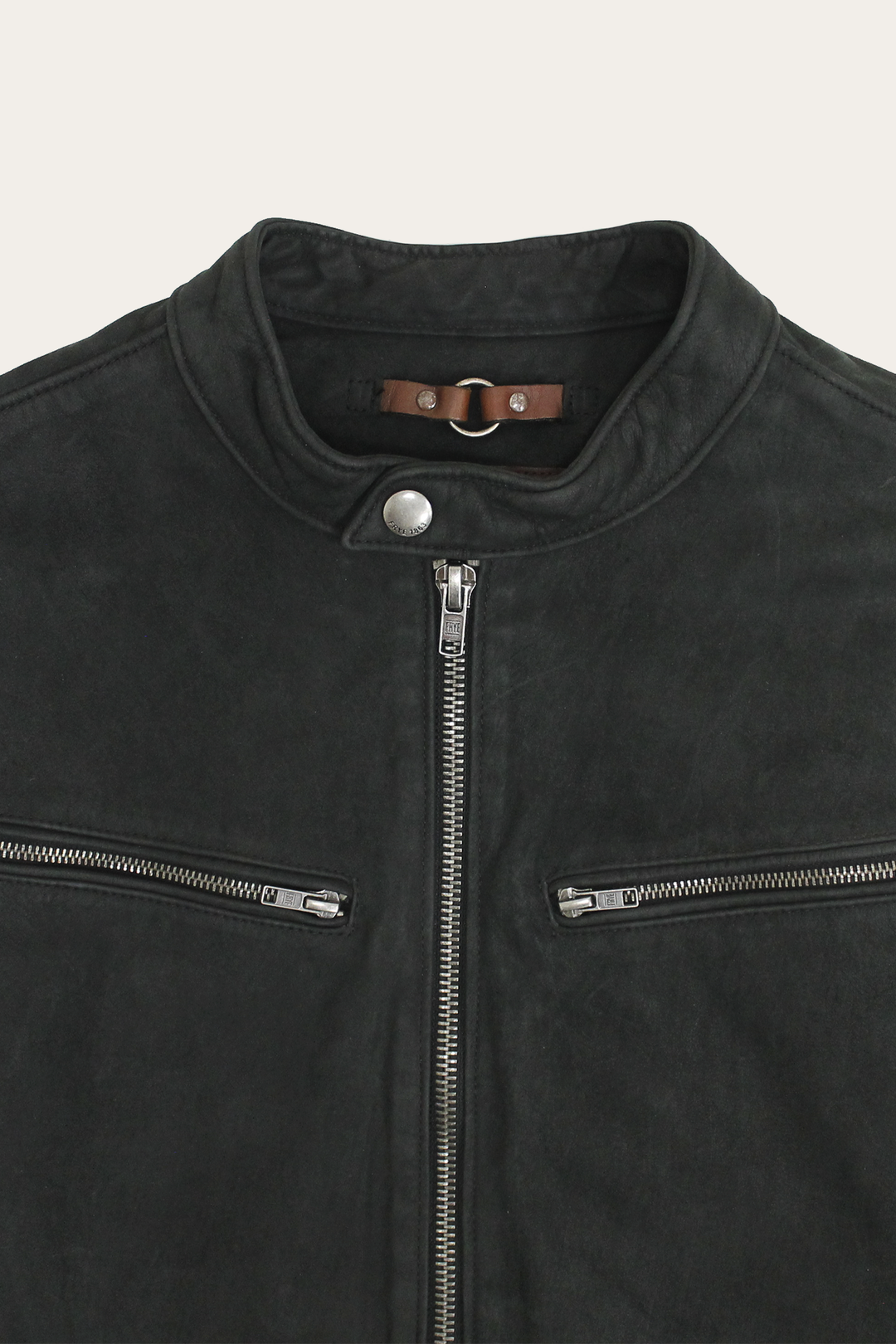 Frye Men’s Black Cattleman Vintage Cafe Racer Leather Jacket / Black