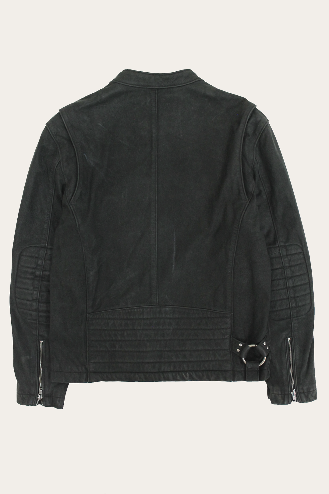 Frye Men’s Black Cattleman Vintage Cafe Racer Leather Jacket / Black