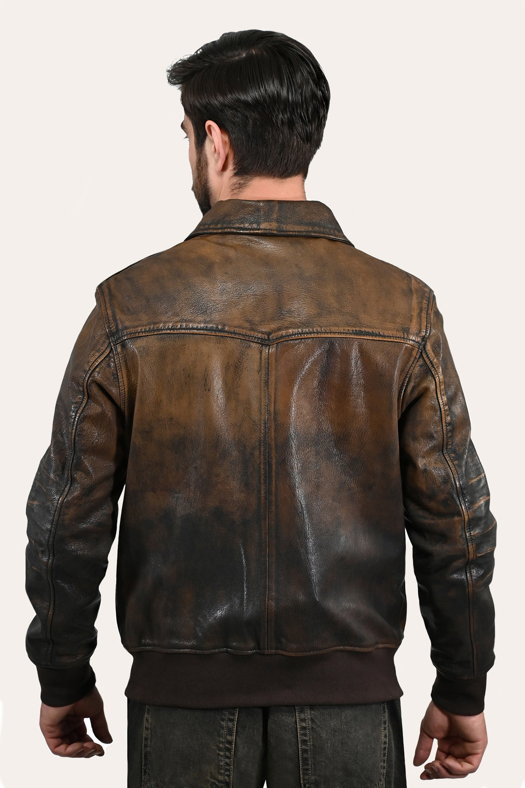 Frye Men’s Brown Beige Nebraska Bomber Leather Jacket / Brown/Beige