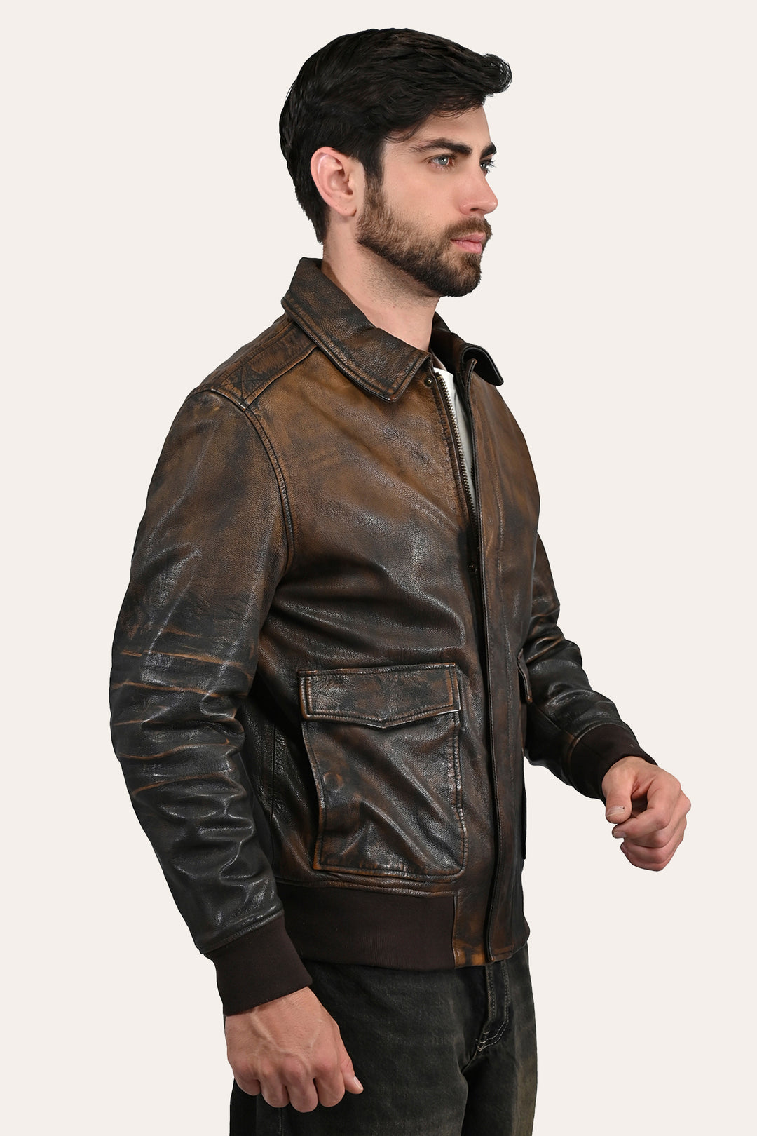 Frye Men’s Brown Beige Nebraska Bomber Leather Jacket / Brown/Beige