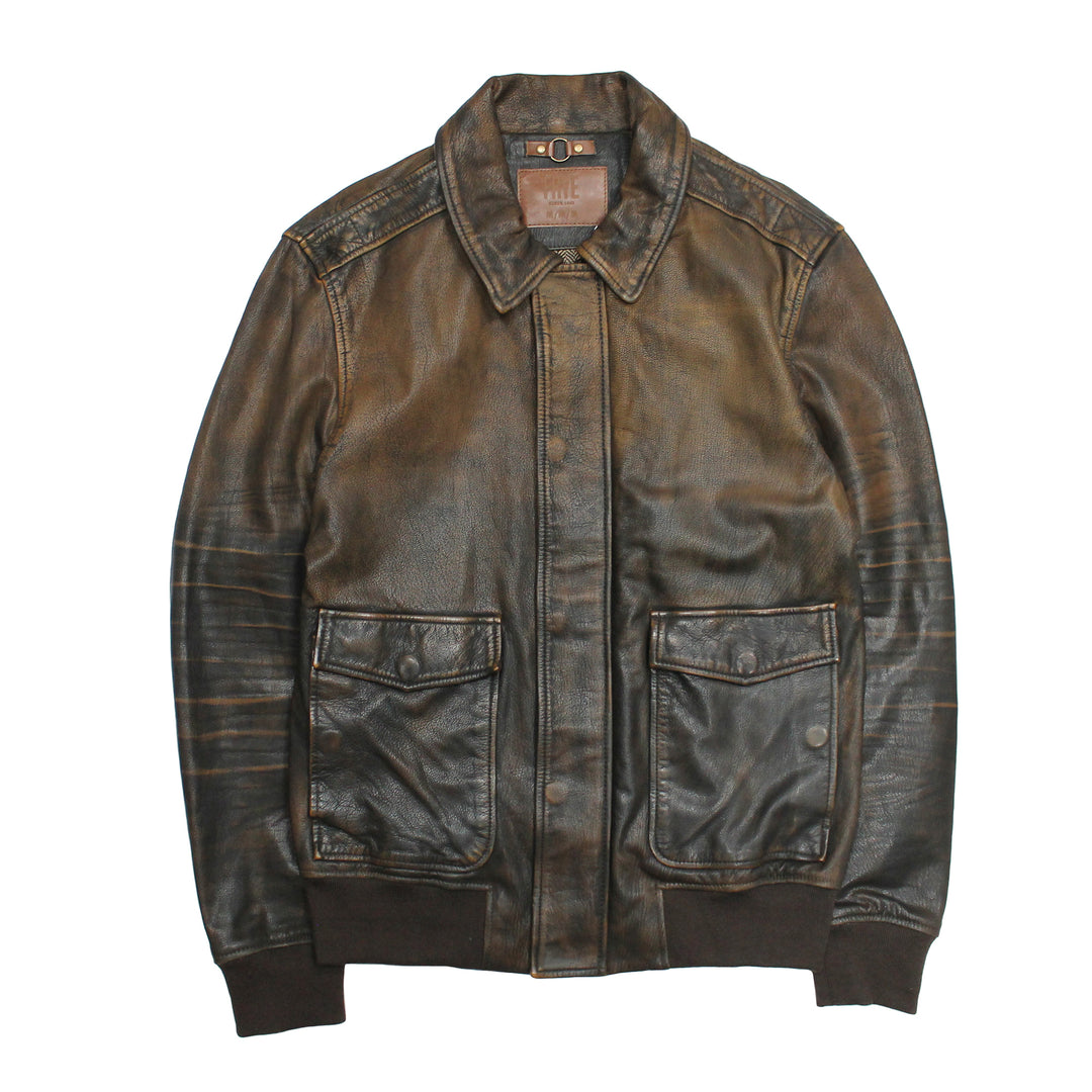 Frye Men’s Brown Beige Nebraska Bomber Leather Jacket / Brown/Beige