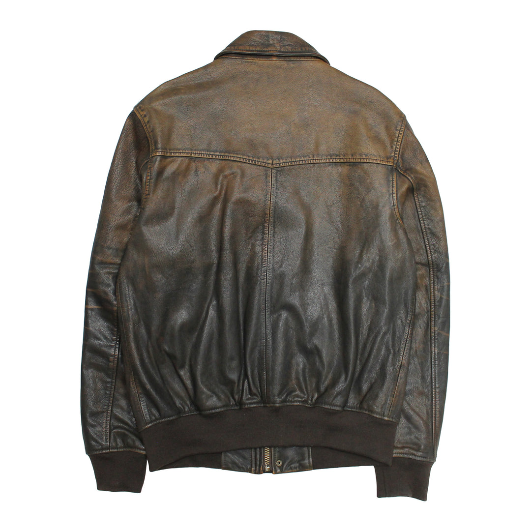Frye Men’s Brown Beige Nebraska Bomber Leather Jacket / Brown/Beige