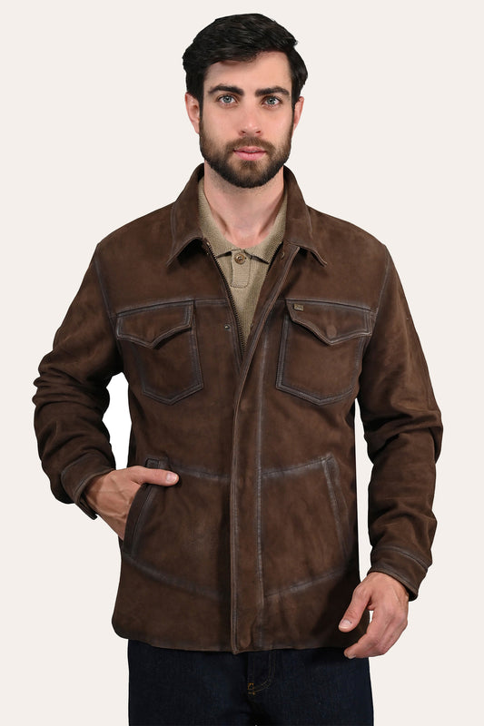 Frye Men’s Dark Brown Brody Suede Shacket / Dark brown