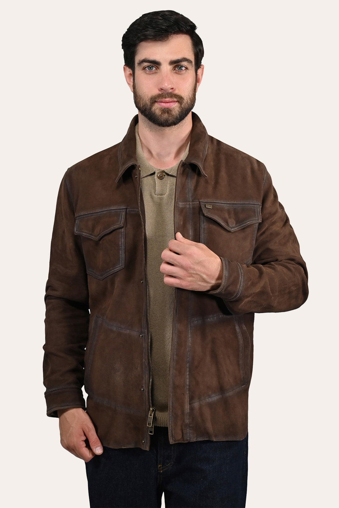 Frye Men’s Dark Brown Brody Suede Shacket / Dark brown